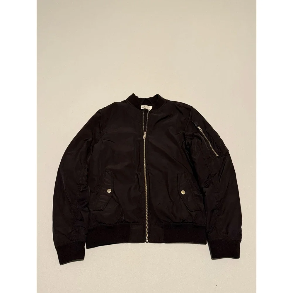 HM Kids Black Bomber Jacket Full Zip Utility Flight Jacket Size 11-12Y